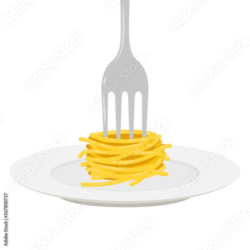 Spaghetti noodles vector. spaghetti noodles on plate. free space for text. fork vector.