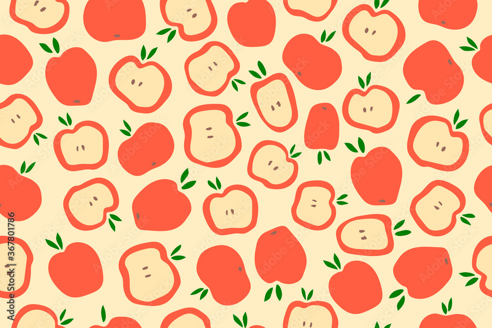 Seamless pattern of apples on a light beige background. Vector illustration
