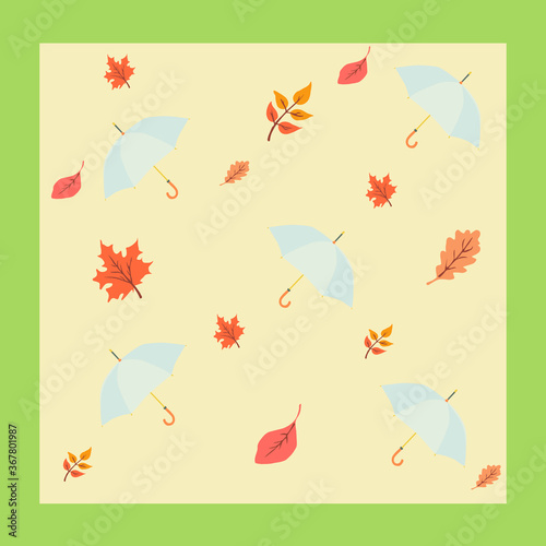 Autumn theme with umbrellas and leaves