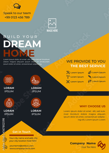 Home, Building or Construction Flyer vector Template. Construction Brochure Cover, Poster template