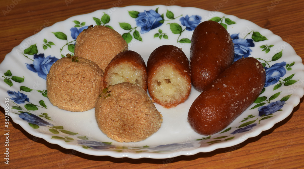 Close up shot of Indian Bengali Sweets or Desserts