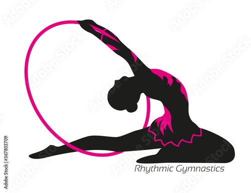 Girl athlete of Rhythmic gymnastics. The silhouette is black on a white background. Vector illustration, isolated.