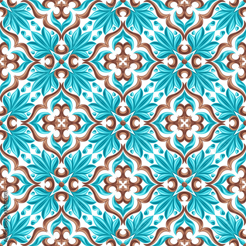 Italian ceramic tile seamless pattern. Mediterranean porcelain pottery.