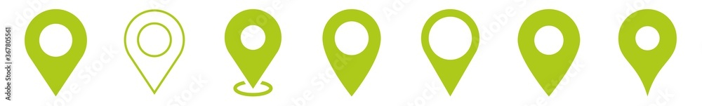 Location Pin Icon Green | Map Marker Illustration | Destination Symbol | Pointer Logo | Position Sign | Isolated | Variations