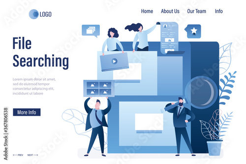 Quick files search. Document archiving and storage. Various business people