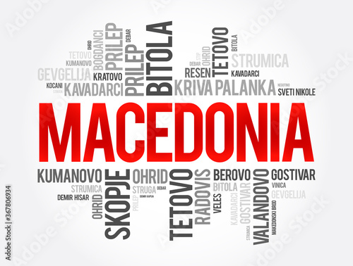 List of cities and towns in the Republic of Macedonia, word cloud collage, business and travel concept