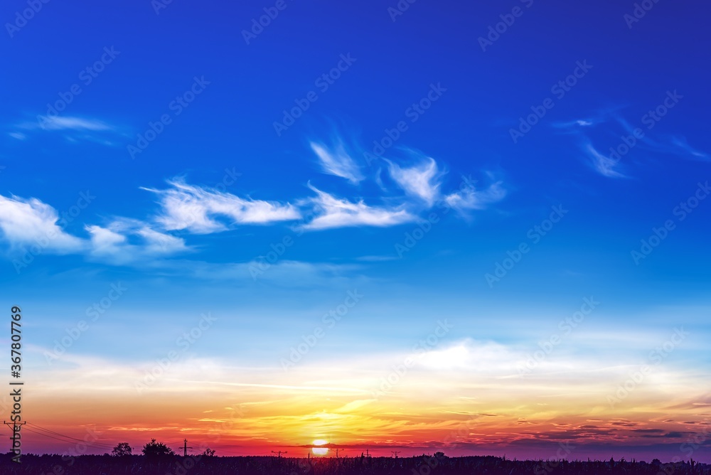 Colorful sky and sunrise. Natural landscape of the atmosphere