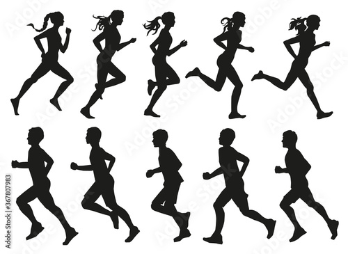 silhouettes of running people men and women set vector