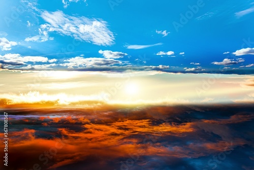 Colorful sky and sunrise. Natural landscape of the atmosphere