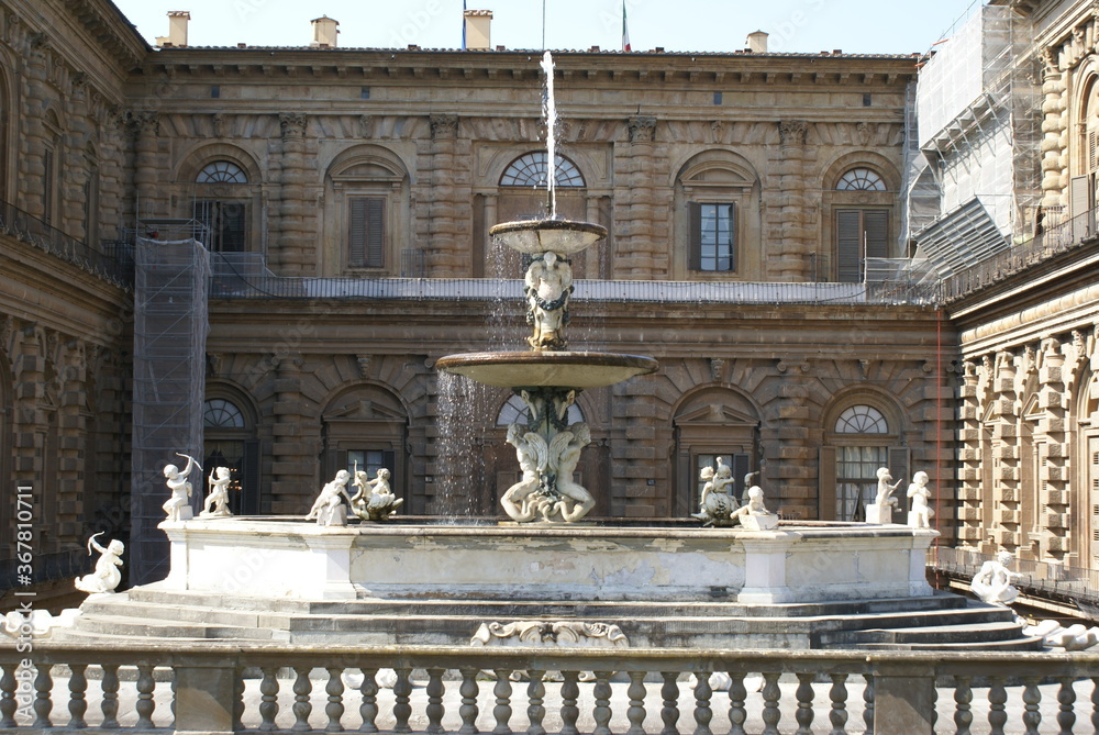 Florence, Italy: fountain in the courtyard of Pitti Palace