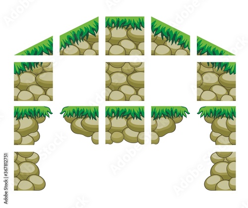 set of seamless pattern vector illustration of stone texture,
 in cartoon style and tileable, Useful for creating game 
backgrounds, game element and tileset can be used for game background too.