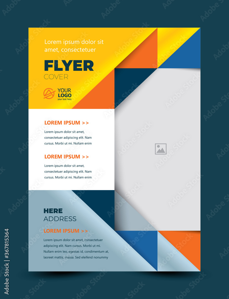 Flyer cover triangles theme design template. Cmyk color profile Flyer cover triangles theme design template. Cmyk color profile