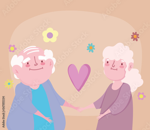 happy grandparents day, old couple cartoon in love adorable