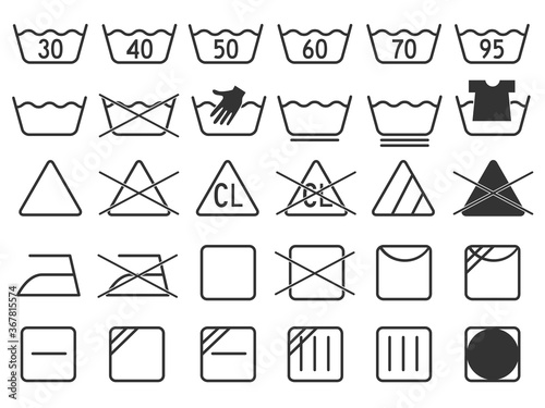 dark grey monochrome simple laundry symbols round or curved style icons set element for garment industry flat vector design collection