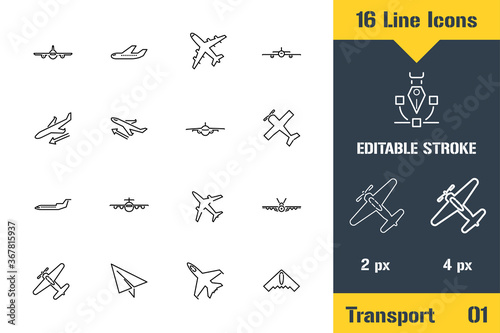 Airplane, Aviation, Aircraft Plane. Thin line icon - Outline flat vector illustration. Editable stroke pictogram. Premium quality graphics concept for web, logo, branding, ui, ux design, infographics.