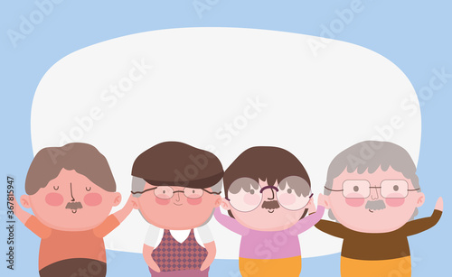 happy grandparents day, portrait group grandfathers cartoon characters