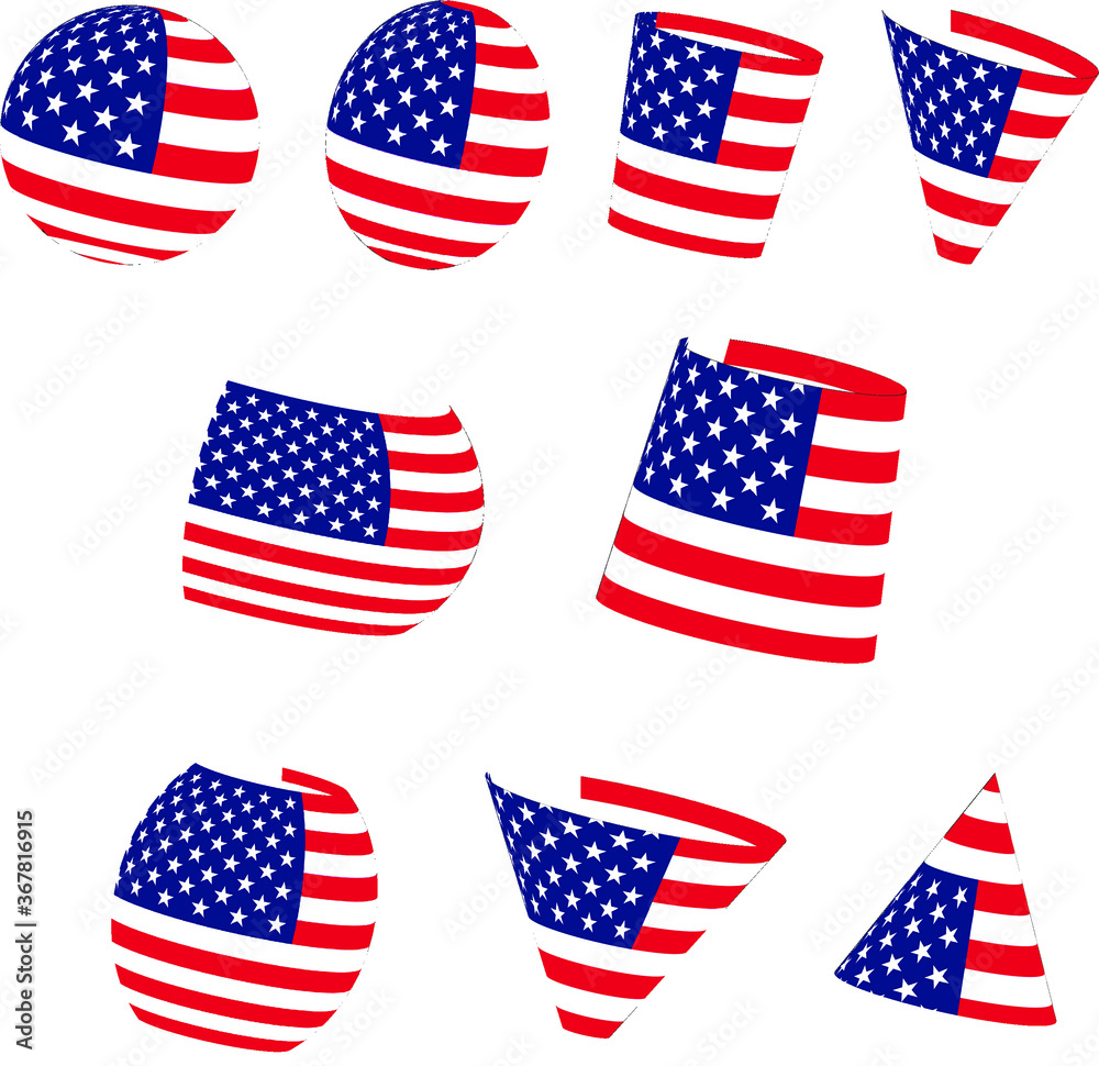 A set of figures painted with the US flag. Vector image with the ability to edit.