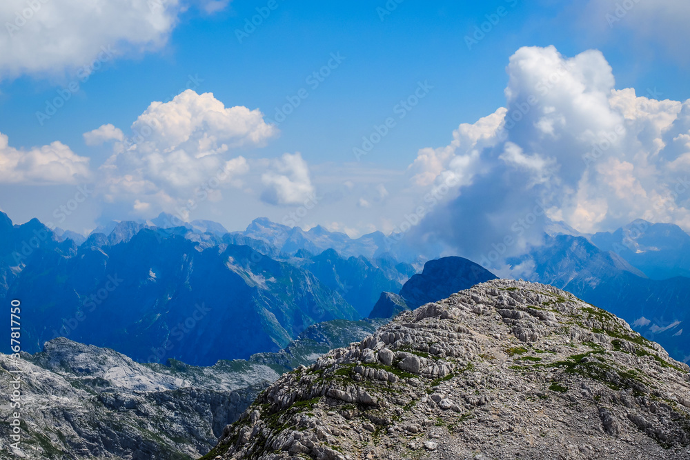 Julian Alps and Triglav National Park in Slovenia, defocused