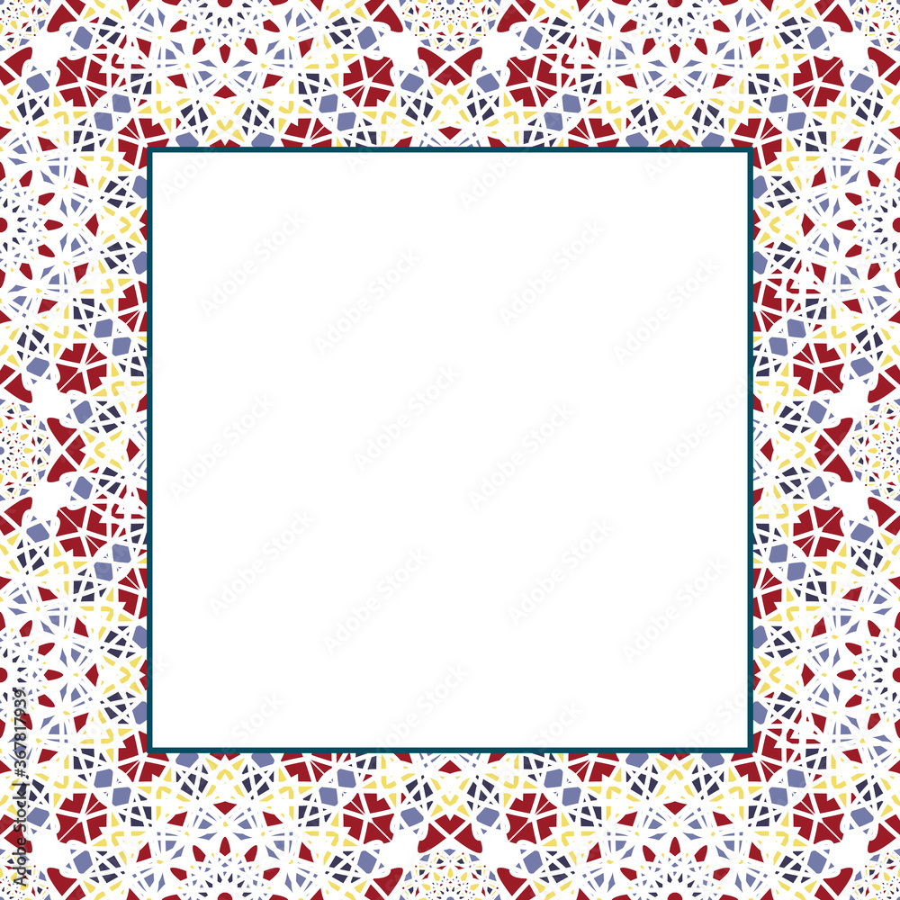 Oriental ornamental mosaic border. Arabic design for page decoration. Vector asian square frame. Oriental ornamental mosaic border. Arabic design for page decoration. Vector asian square frame.