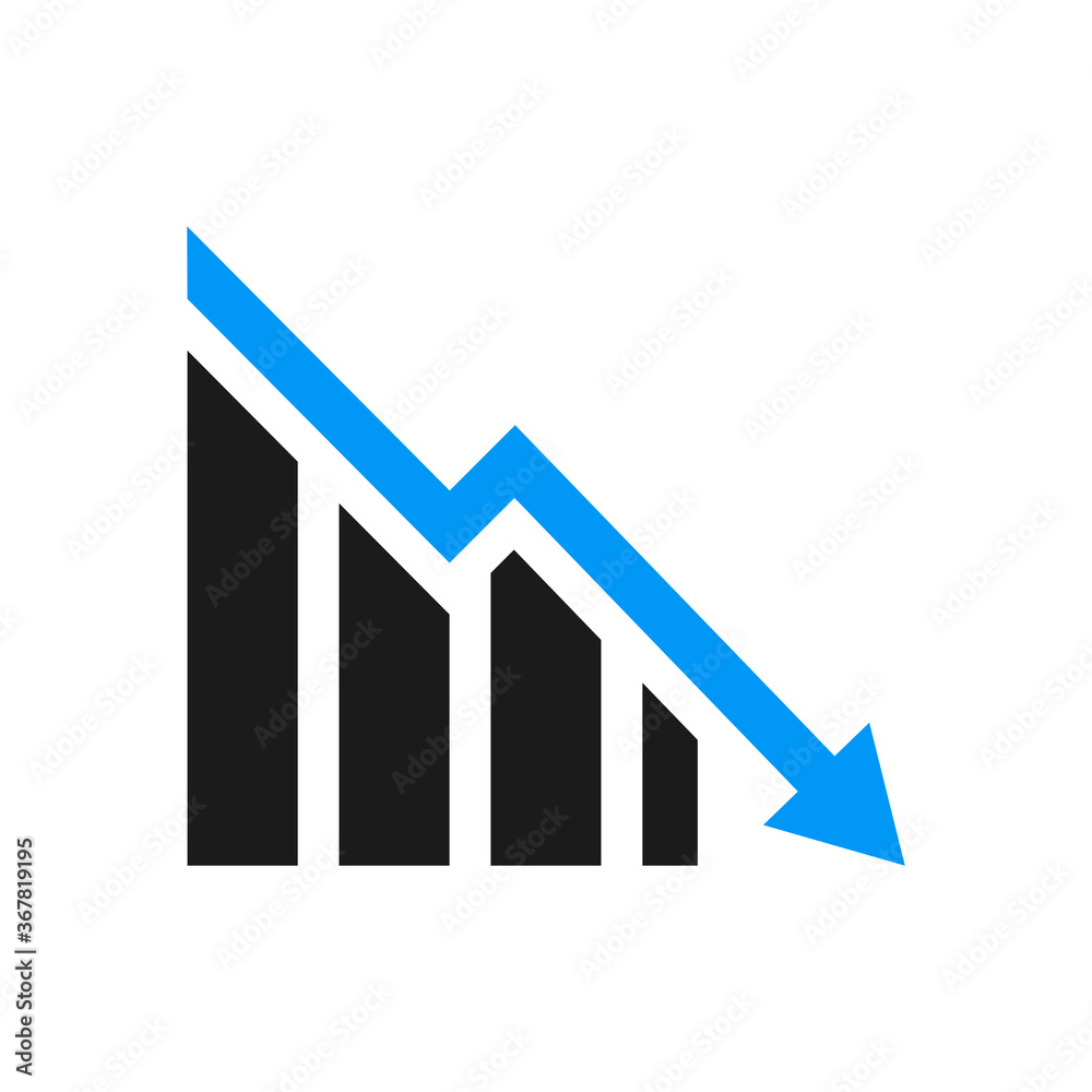 Graph down icon. Chart below and loss, reduction symbol. Flat Vector Graph down icon. Chart below and loss, reduction symbol. Flat Vector