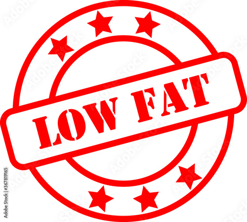 Red transparent sticker for food with low fat levels for some forms of diet which can be used in front of any background