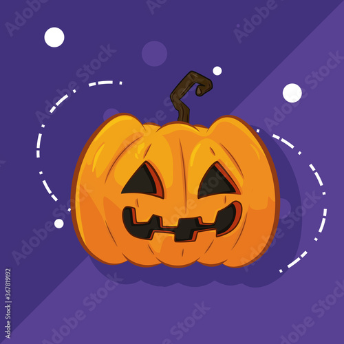 Illustration of nice smiling pumpkin for hallowen. Halloween flat cartoon style illustration for invitation, background, poster, concept art.
