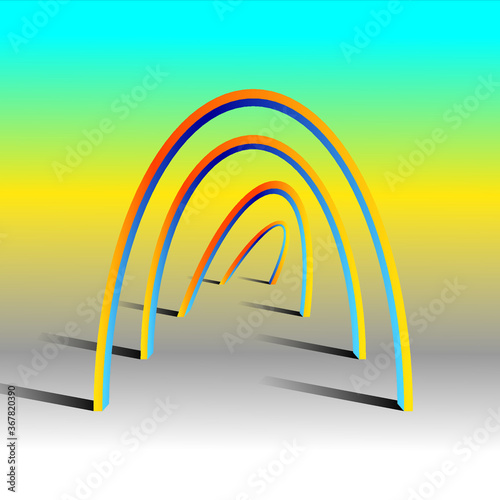 3d parabola tunnel with shade drawing in vector