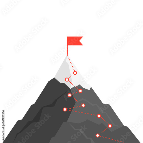 Mountain route infographic. Journey challenge path business goal career growth success climbing mission. Mountains path steps
