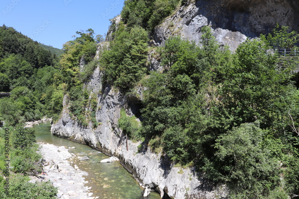 La rivière Le Fier dans Dingy, ville de Dingy Saint Clair, Département Haute Savoie, France