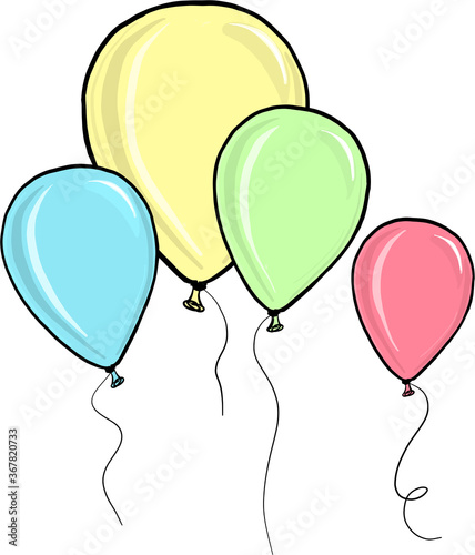 Hand drawn vector illustration. Colorful balloons for a celebration. Isolated on a white background.