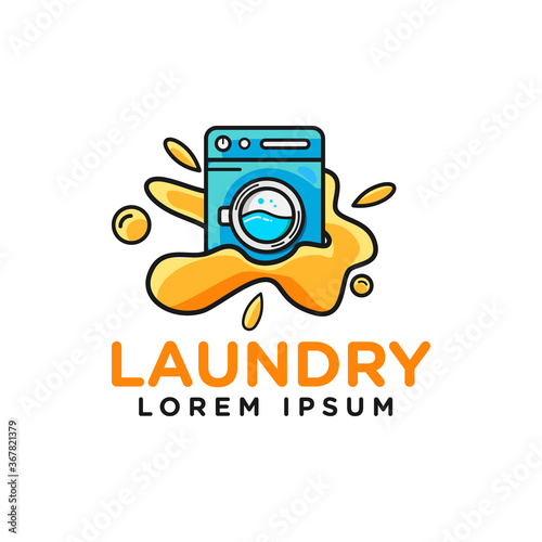 logo design laundry washing machine with liquid detergent clean for business clothes wash modern template