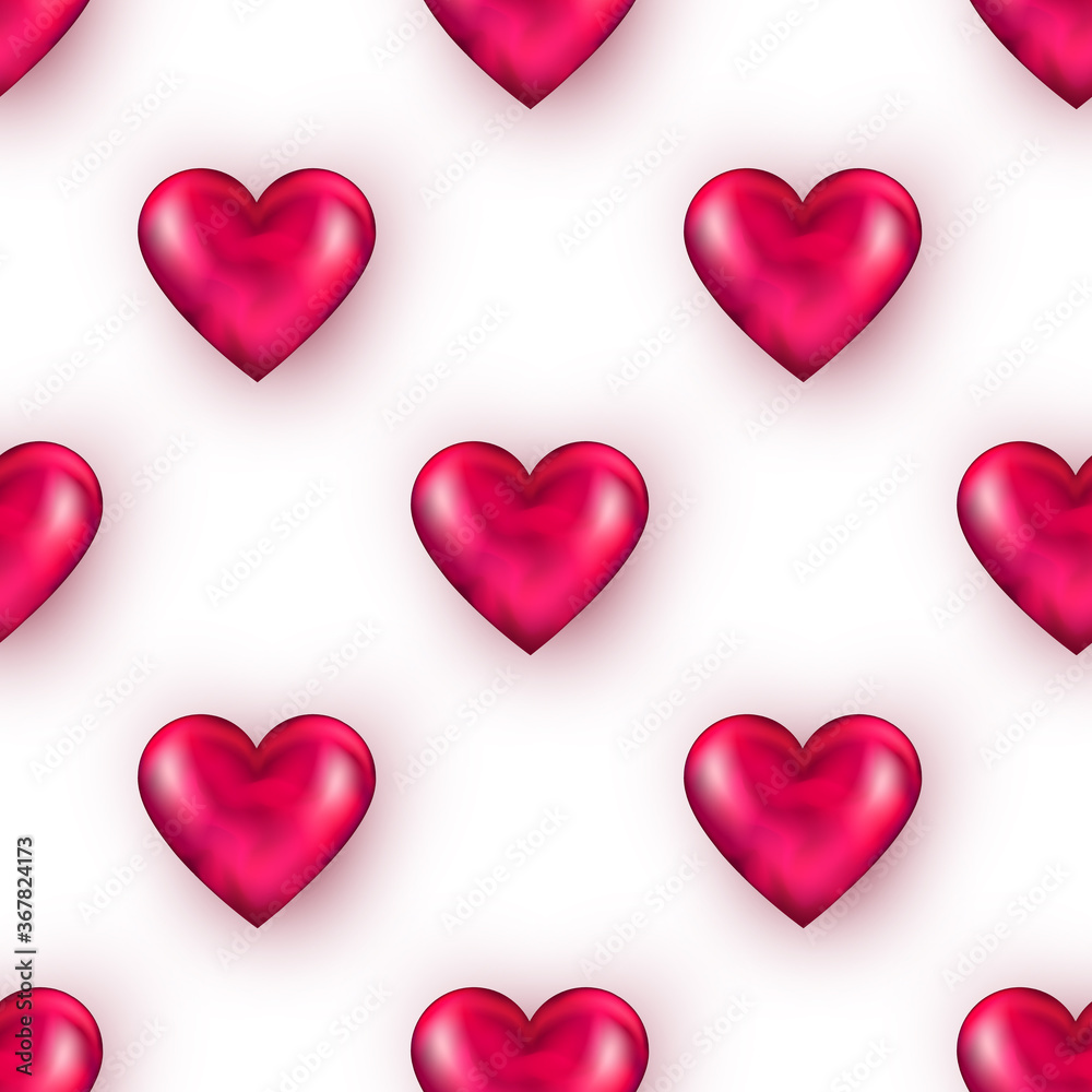 Pattern with pink 3d hearts