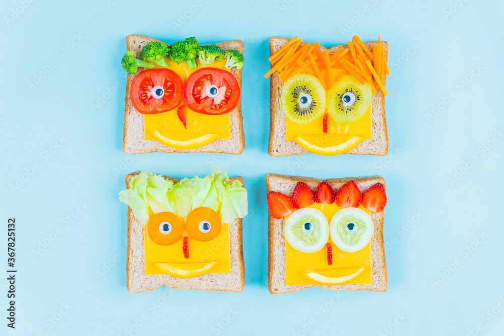 Fototapeta premium Tasty sandwich for kids shaped funny face
