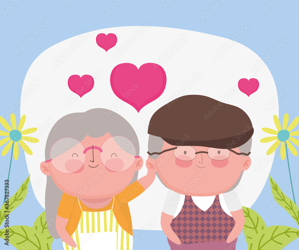 happy grandparents day, elderly couple cartoon, grandfather grandmother characters hearts love romantic happy grandparents day, elderly couple cartoon, grandfather grandmother characters hearts love romantic