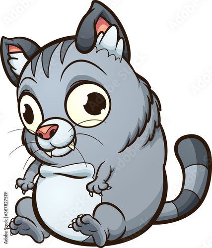 Fat cartoon gray cat sitting down and looking silly. Vector clip art illustration with simple gradients. All on a single layer. 
