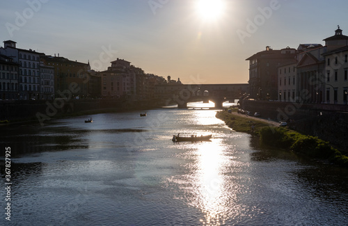 view of the river arno in florence italy. the Ponte Vecchio bridge view