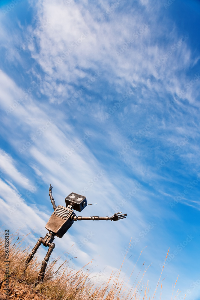 Robot on a background of blue sky Robot on a background of blue sky