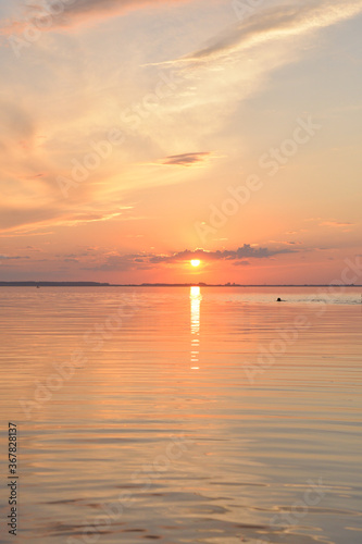 Sunset on the lake  in summer time