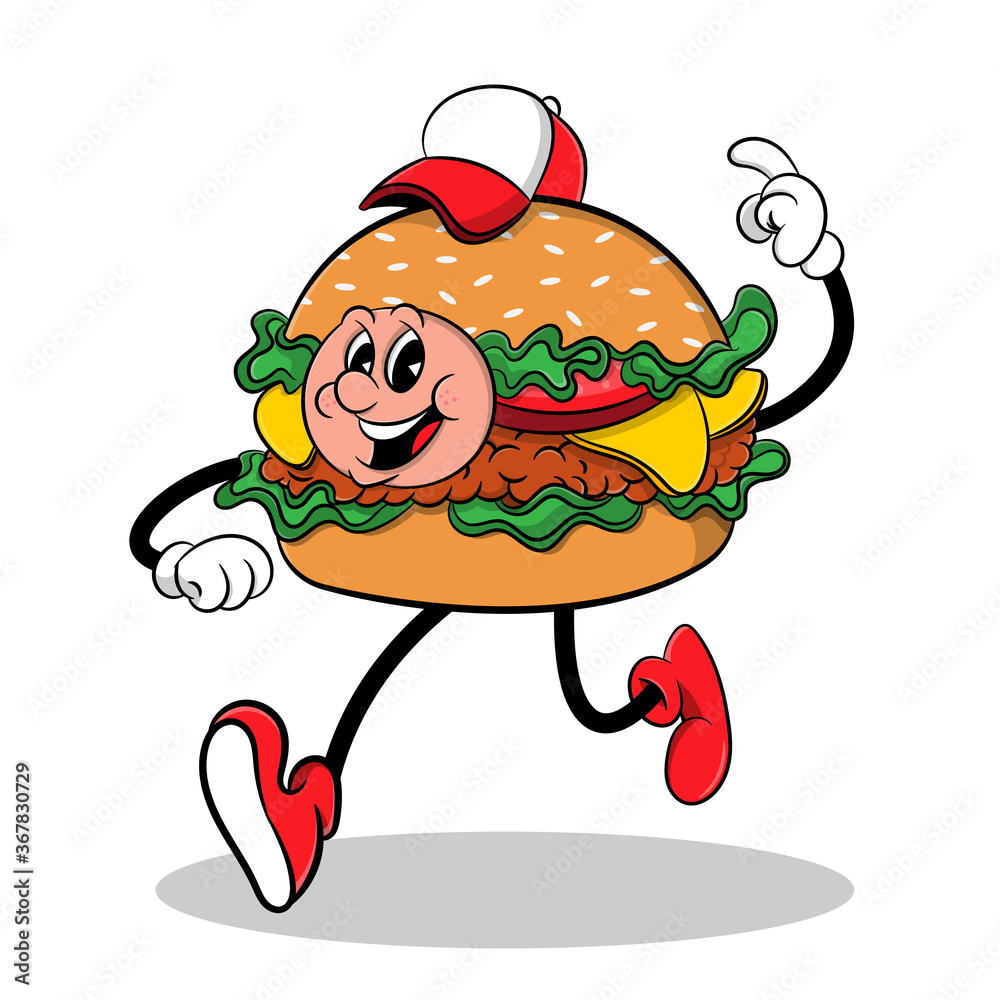 Funny Hamburger Mascot Character running and show directions Cartoon