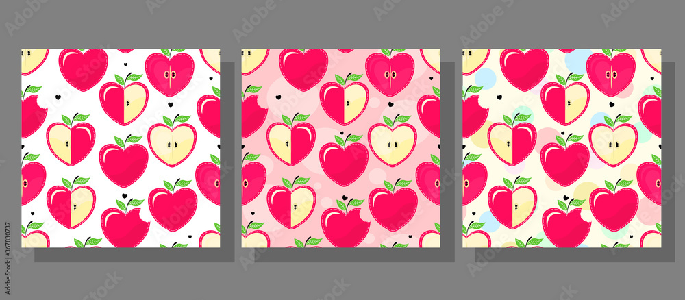 Pattern with an abstract Apple. Seamless pattern with colorful heart-shaped apples. Vector illustration Pattern with an abstract Apple. Seamless pattern with colorful heart-shaped apples. Vector illustration