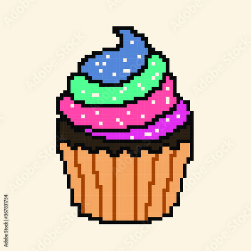 Cupcake in pixel art vector illustration