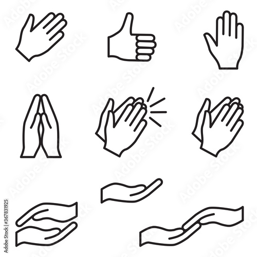 Set of hand icon. Vector linear illustration isolated on the white background.