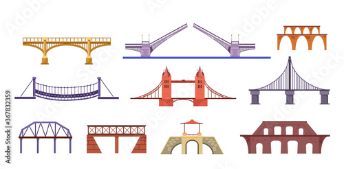 Bridges illustration set. Construction, sight, landmark. Architecture concept. Can be used for topics like city, river, road, travel