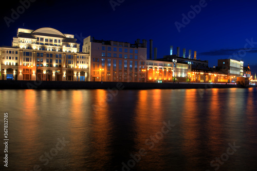 Raushskaya embankment.Moscow. night city lights are reflected in the river