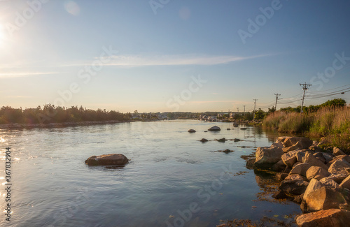 View of Annaquatucket River, North Kingstown, Rhode Island, on sunset photo