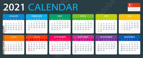 2021 Calendar - vector illustration, Singaporean version
