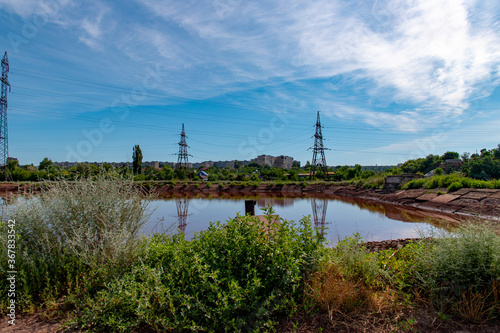 Ukraine, Krivoy Rog, abandoned Red Lakes designed for cleaning water after closed type mining production. 