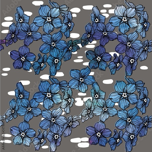 Stylish seamless pattern with forget-me-not . Vector freehand drawing . delicate flowers and leaves .