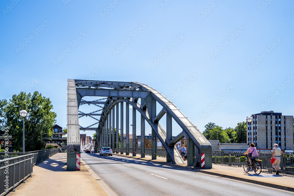 Fototapeta premium Old Harbor, Weser Bridge, Rinteln, Niemcy