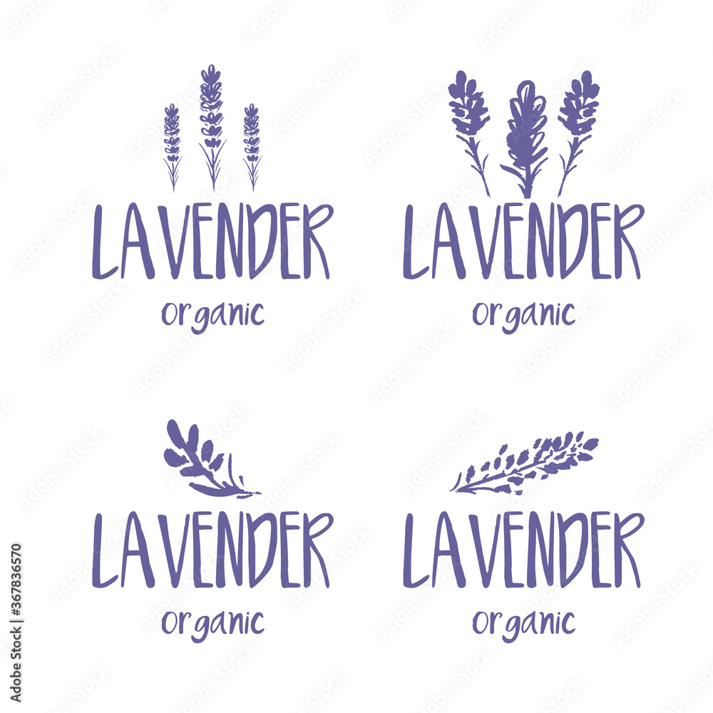 Set of template label design of beautiful abstract lavender flowers. Vector illustration